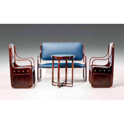 SEATING GROUP
consisting of: 1 settee, 2 armchairs, 1 table